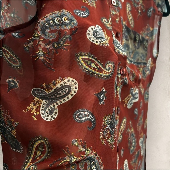 Oober Swank Duster Top Deep Red Sheer Paisley Layering Split - Size Small - Picture 2 of 11